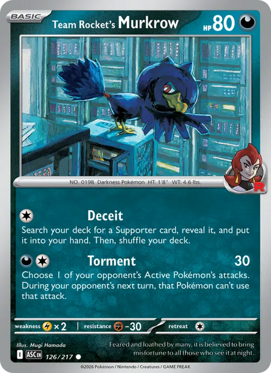 Team Rocket's Murkrow Reverse Holo 126/217 Ascended Heroes Pokémon Card