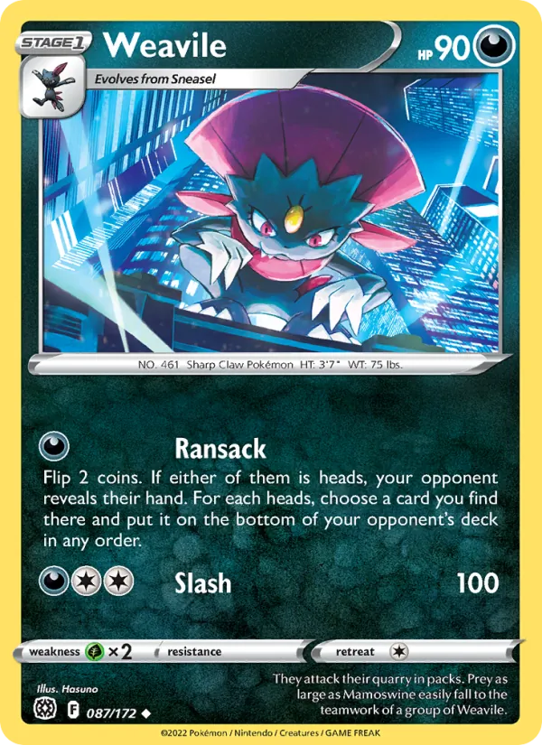 Weavile Reverse Holo 087/172 Brilliant Stars Pokémon Card