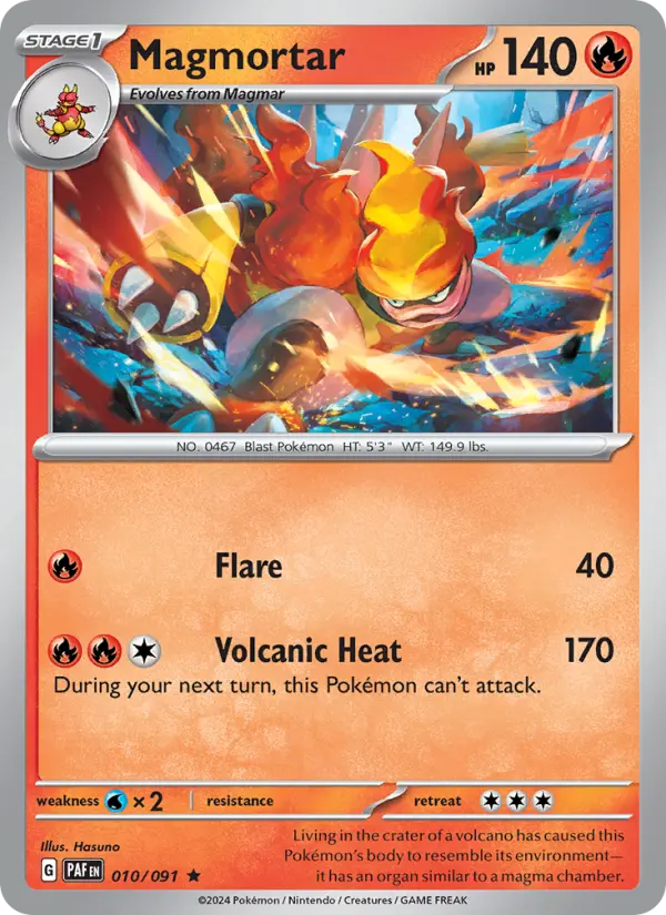 Magmortar Reverse Holo 010/91 Paldean Fates Pokémon Card