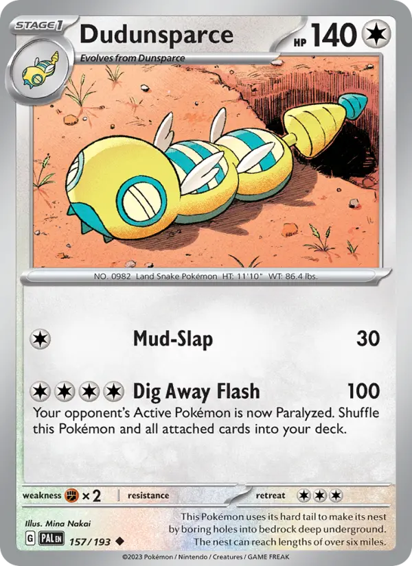 Dudunsparce Non-Foil 157/193 Paldea Evolved Pokémon Card