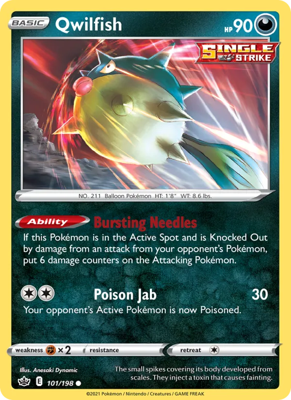 Qwilfish Reverse Holo 101/198 Chilling Reign Pokémon Card