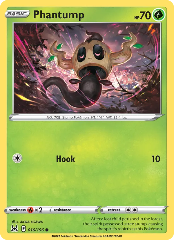 Phantump Reverse Holo 016/196 Lost Origin Pokémon Card