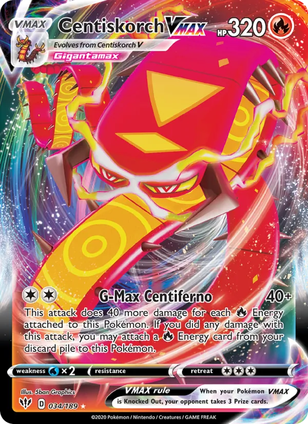Centiskorch VMAX Holo 034/189 Darkness Ablaze Pokémon Card