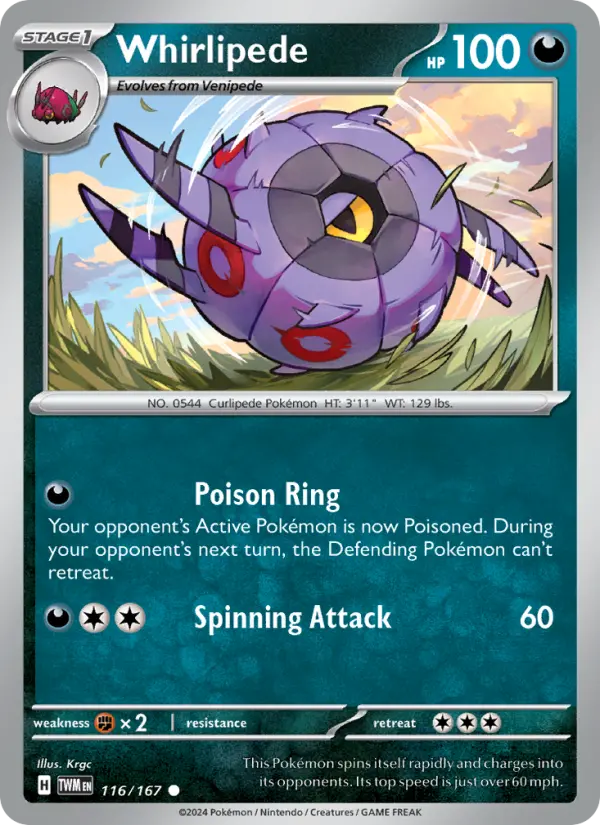 Whirlipede Reverse Holo 116/167 Twilight Masquerade Pokémon Card