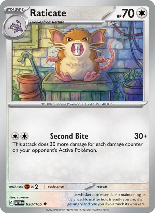 Raticate Normal 020/165 151 Pokémon Card