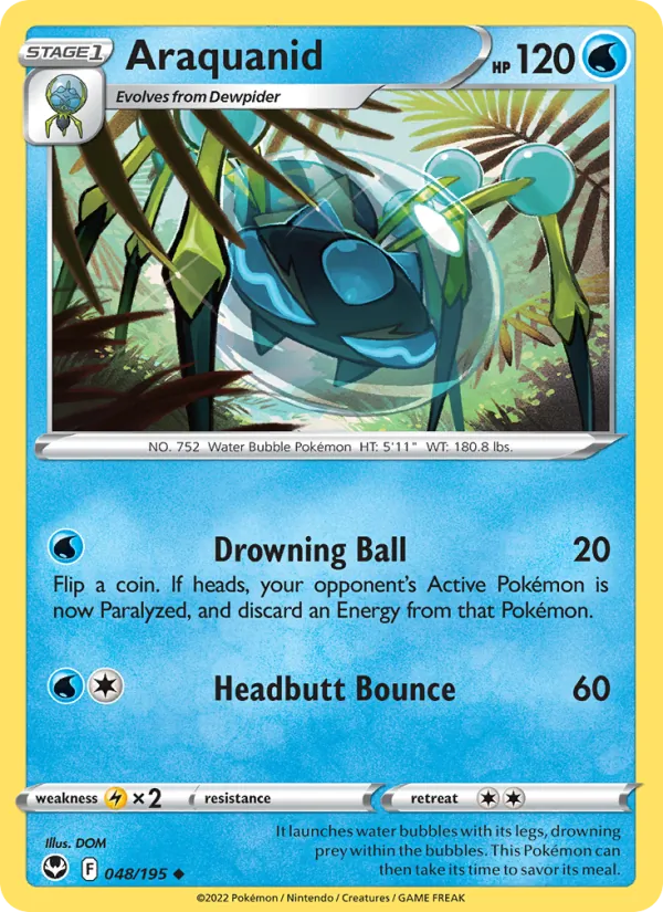 Araquanid Reverse Holo 048/195 Silver Tempest Pokémon Card