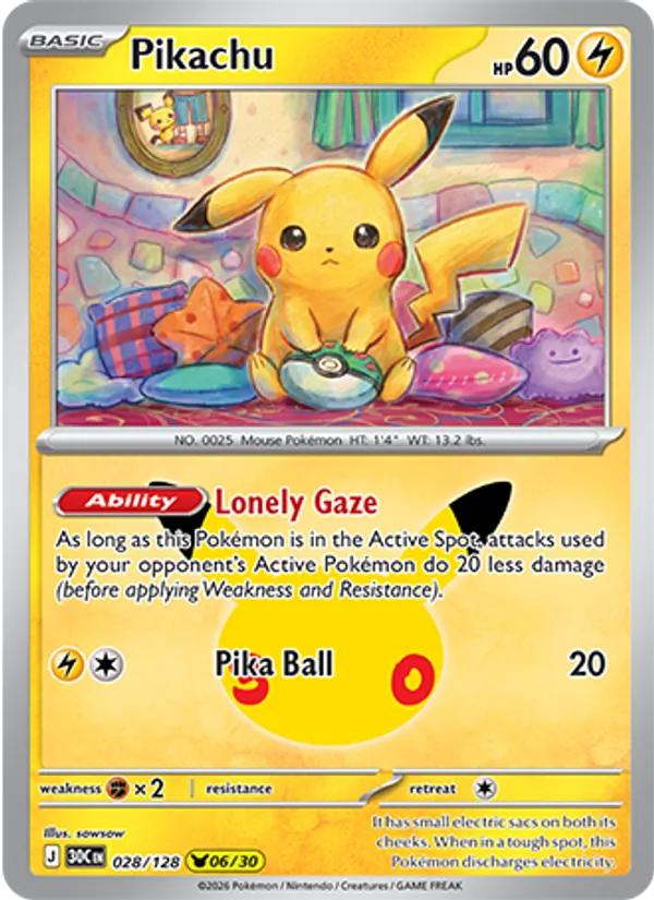 Pikachu Normal 028/128 30th Celebration Pokémon Card