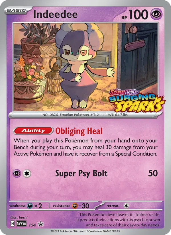 Indeedee Non-Foil 154/225 SVP Black Star Promos Pokémon Card