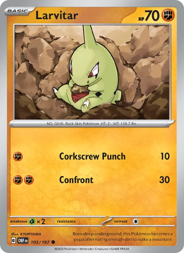 Larvitar Reverse Holo 105/197 Obsidian Flames Pokémon Card
