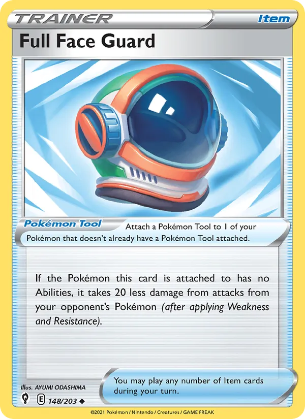 Full Face Guard Reverse Holo 148/203 Evolving Skies Pokémon Card