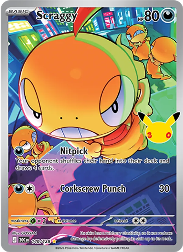 Scraggy Normal 140/128 30th Celebration Pokémon Card
