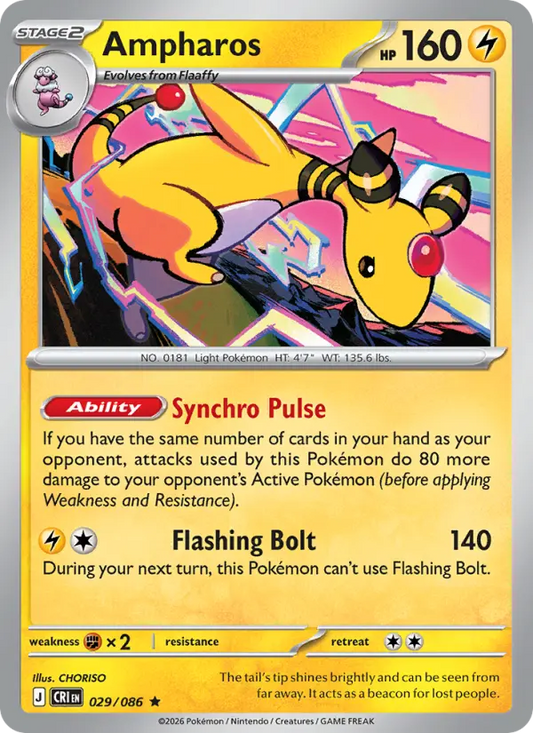 Ampharos Non-Foil 029/86 Chaos Rising Pokémon Card