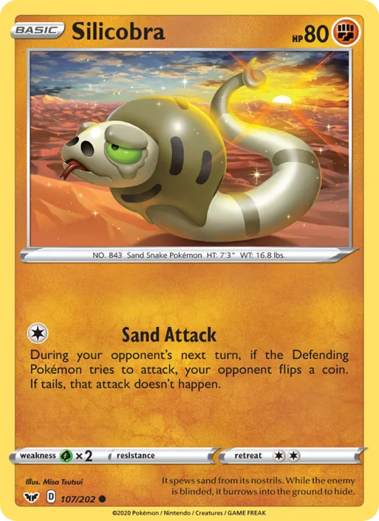 Silicobra Reverse Holo 107/202 Sword & Shield Pokémon Card