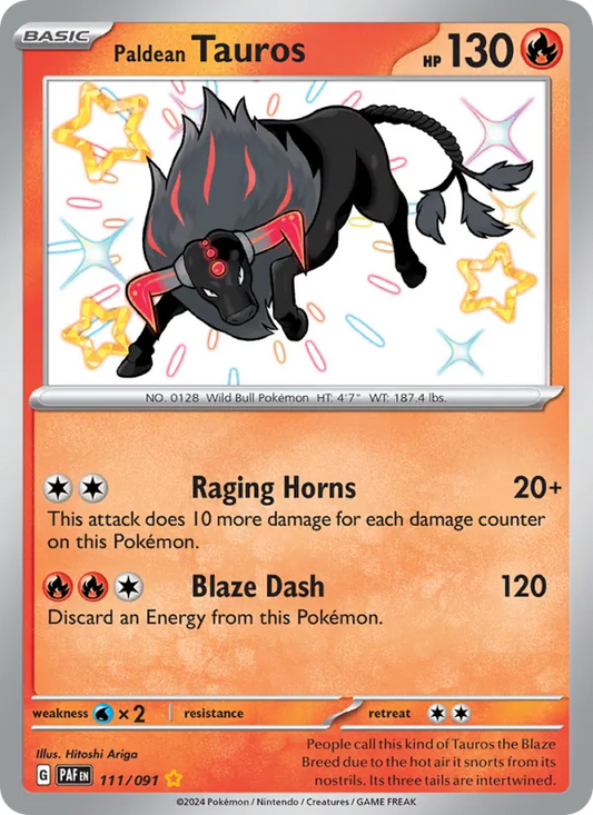 Paldean Tauros Holo 111/91 Paldean Fates Pokémon Card