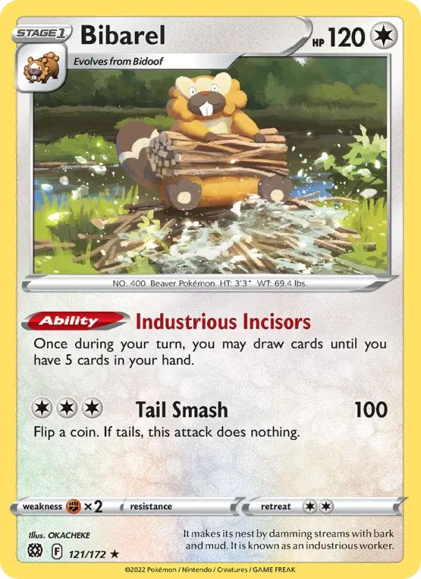 Bibarel Reverse Holo 121/172 Brilliant Stars Pokémon Card