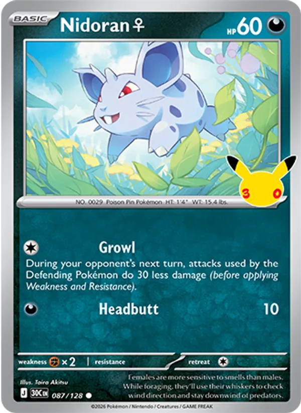 Nidoran♀ Normal 087/128 30th Celebration Pokémon Card