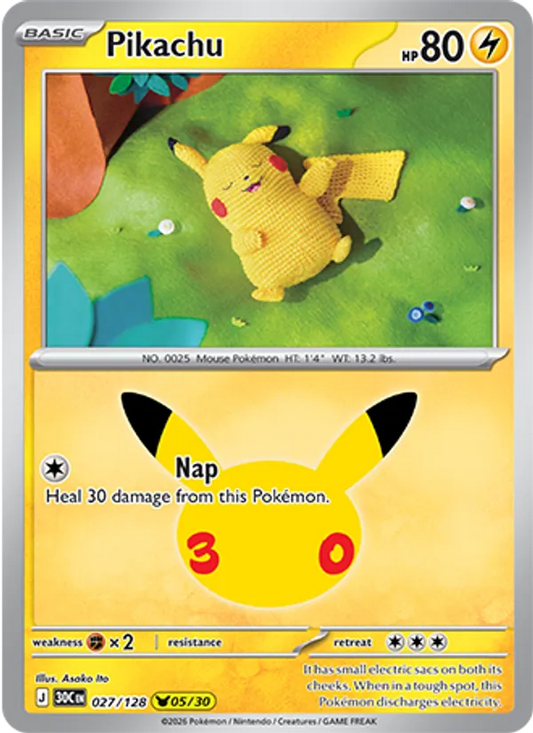 Pikachu Normal 027/128 30th Celebration Pokémon Card