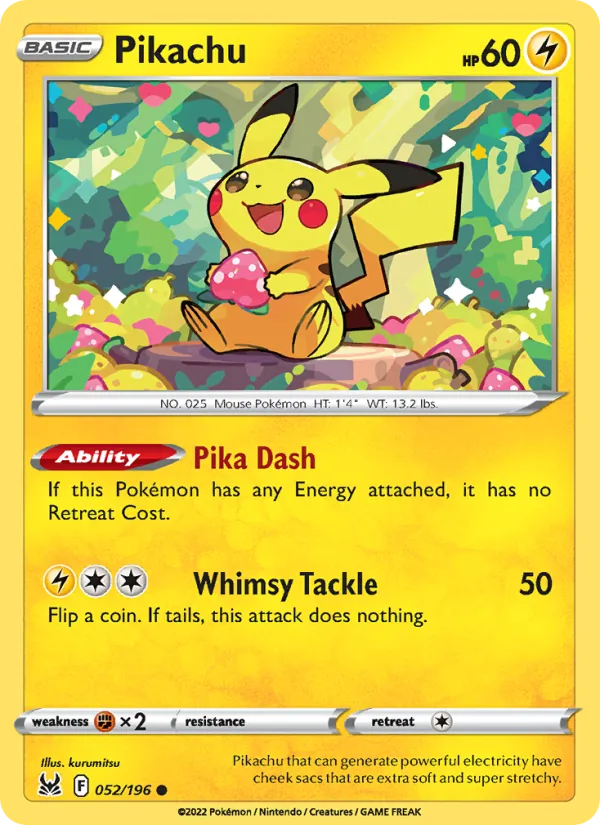 Pikachu Reverse Holo 052/196 Lost Origin Pokémon Card