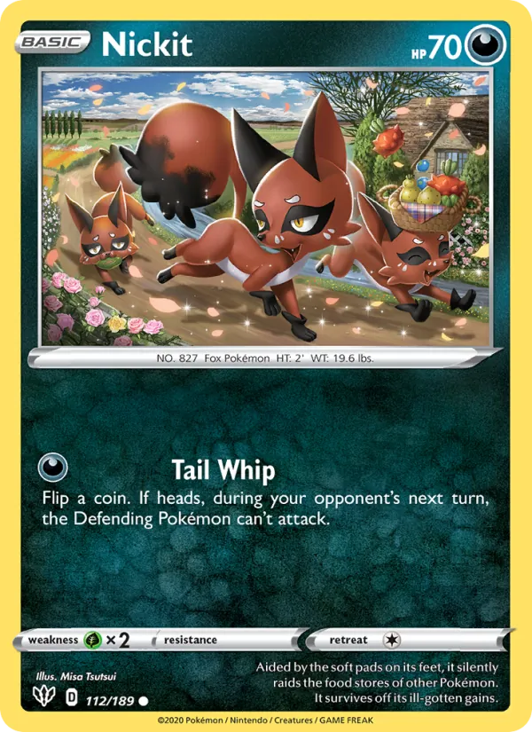 Nickit Reverse Holo 112/189 Darkness Ablaze Pokémon Card