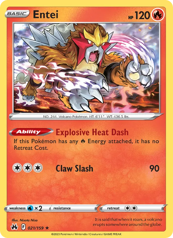 Entei Reverse Holo 021/159 Crown Zenith Pokémon Card