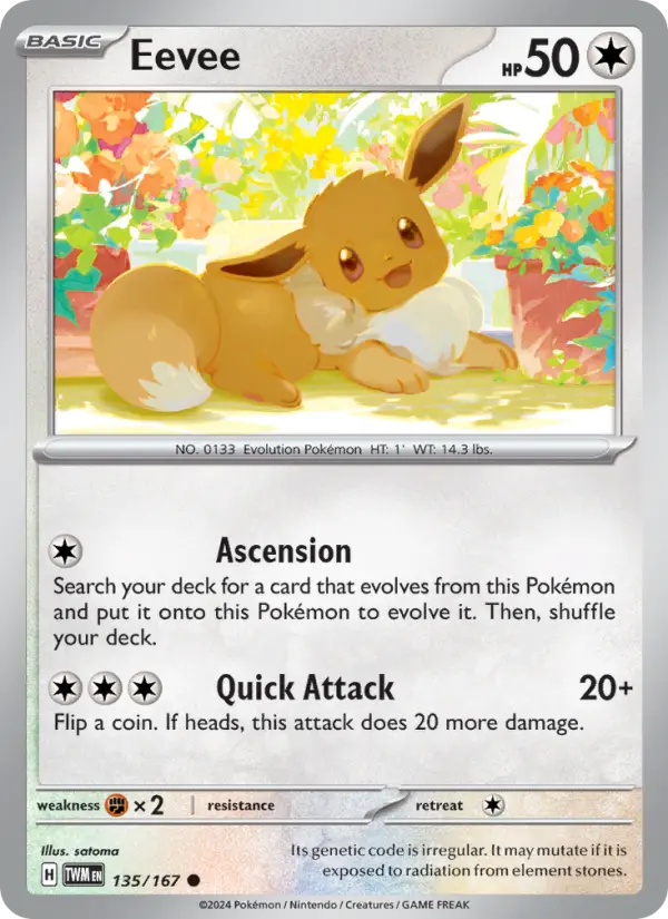 Eevee Reverse Holo 135/167 Twilight Masquerade Pokémon Card