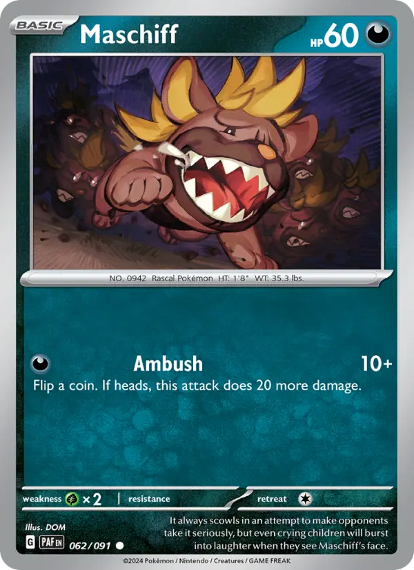 Maschiff Reverse Holo 062/91 Paldean Fates Pokémon Card