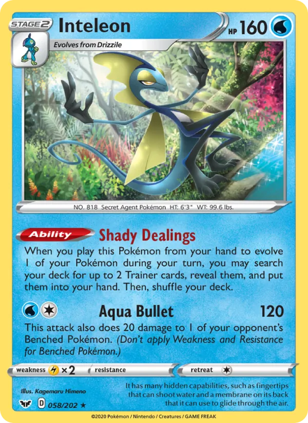 Inteleon Reverse Holo 058/202 Sword & Shield Pokémon Card