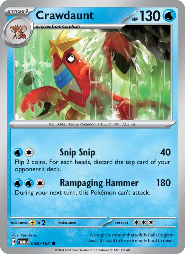 Crawdaunt Reverse Holo 048/167 Twilight Masquerade Pokémon Card