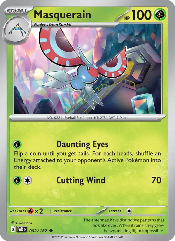 Masquerain Reverse Holo 002/182 Paradox Rift Pokémon Card