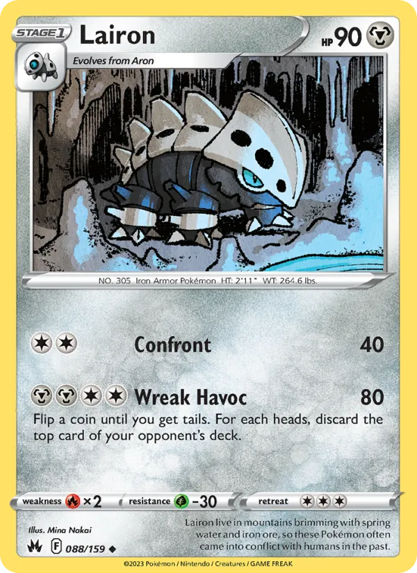Lairon Reverse Holo 088/159 Crown Zenith Pokémon Card