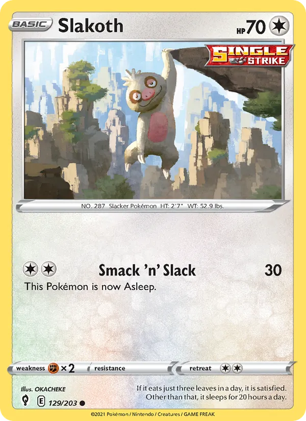 Slakoth Reverse Holo 129/203 Evolving Skies Pokémon Card