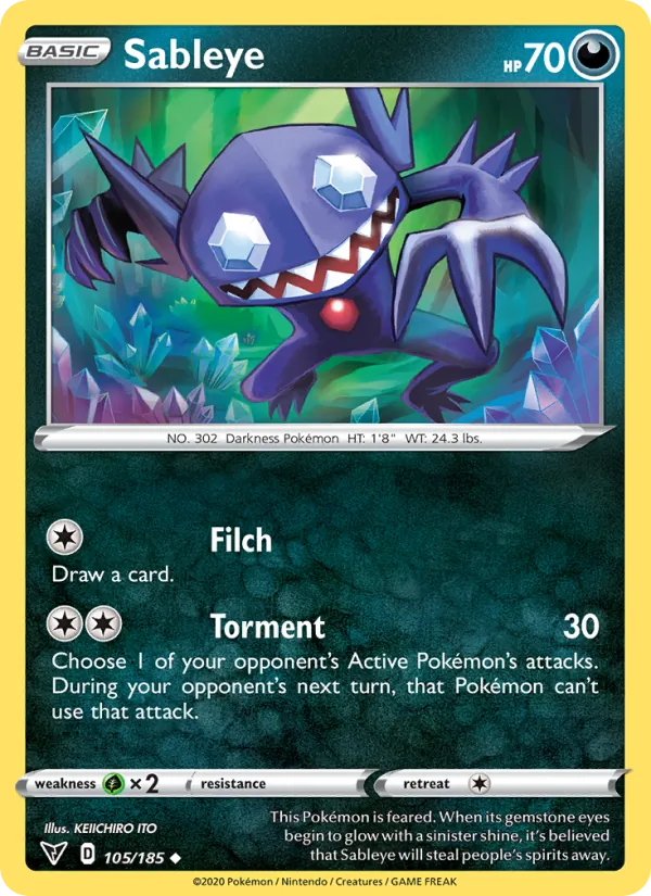 Sableye Reverse Holo 105/185 Vivid Voltage Pokémon Card