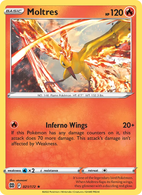 Moltres Reverse Holo 021/172 Brilliant Stars Pokémon Card