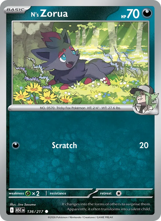 N's Zorua Normal 136/217 Ascended Heroes Pokémon Card