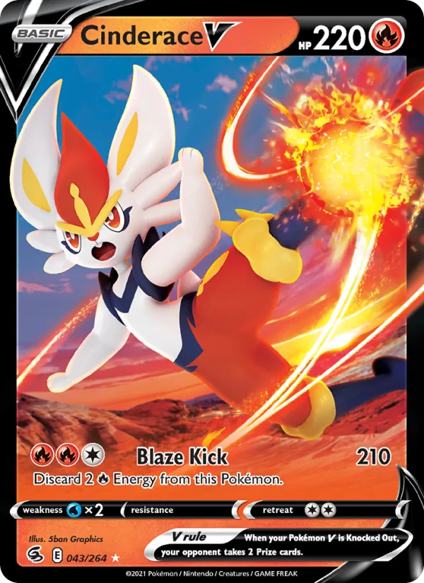 Cinderace V Holo 043/264 Fusion Strike Pokémon Card