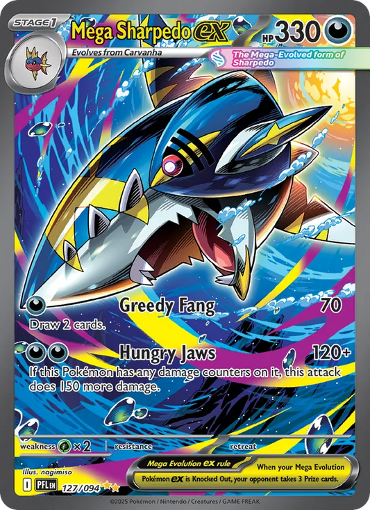 Mega Sharpedo ex Holo 127/94 Phantasmal Flames Pokémon Card
