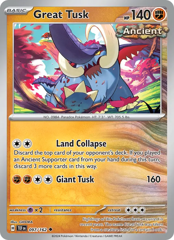Great Tusk Reverse Holo 097/162 Temporal Forces Pokémon Card