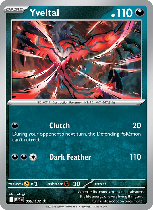 Yveltal Holo 088/132 Mega Evolution Pokémon Card