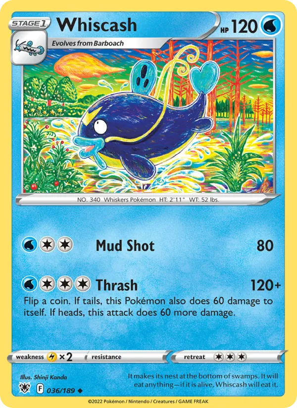 Whiscash Reverse Holo 036/189 Astral Radiance Pokémon Card