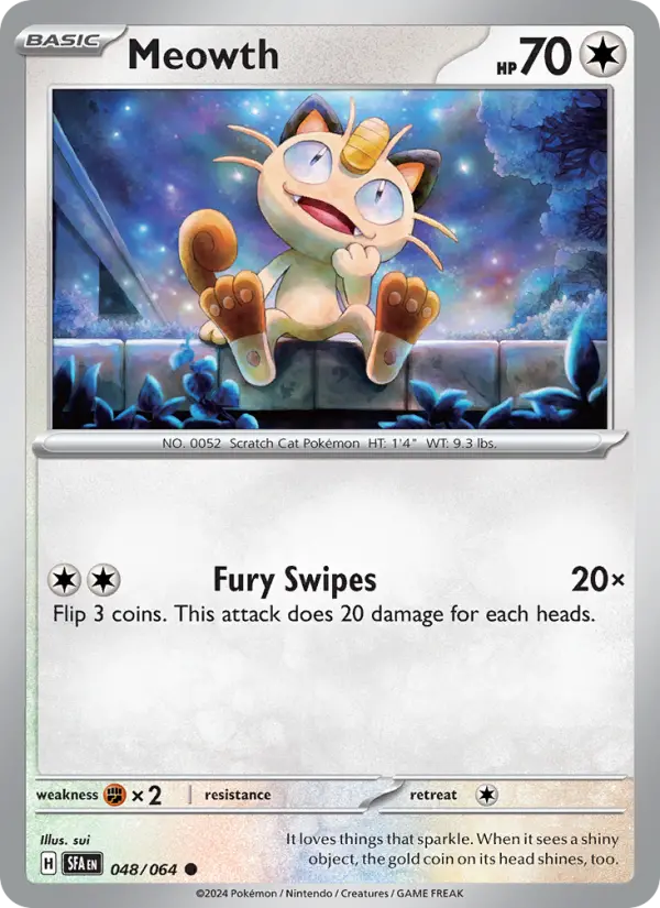 Meowth Non-Foil 048/64 Shrouded Fable Pokémon Card