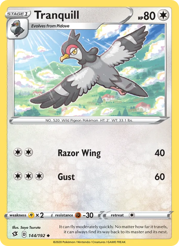 Tranquill Reverse Holo 144/192 Rebel Clash Pokémon Card