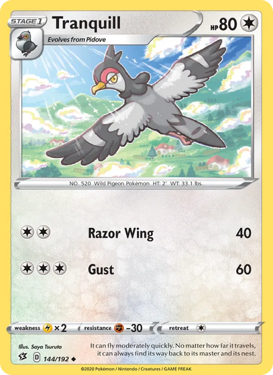 Tranquill Reverse Holo 144/192 Rebel Clash Pokémon Card
