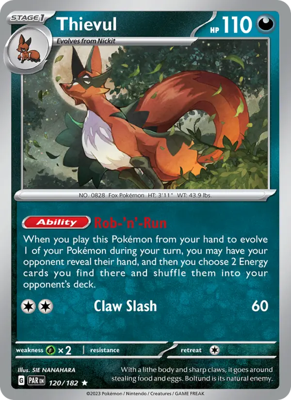 Thievul Reverse Holo 120/182 Paradox Rift Pokémon Card