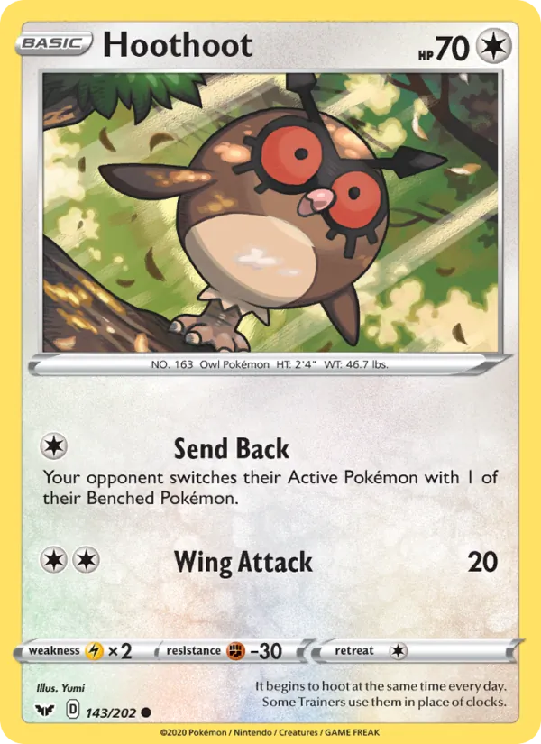 Hoothoot Reverse Holo 143/202 Sword & Shield Pokémon Card