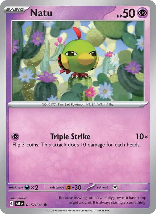 Natu Reverse Holo 025/91 Paldean Fates Pokémon Card