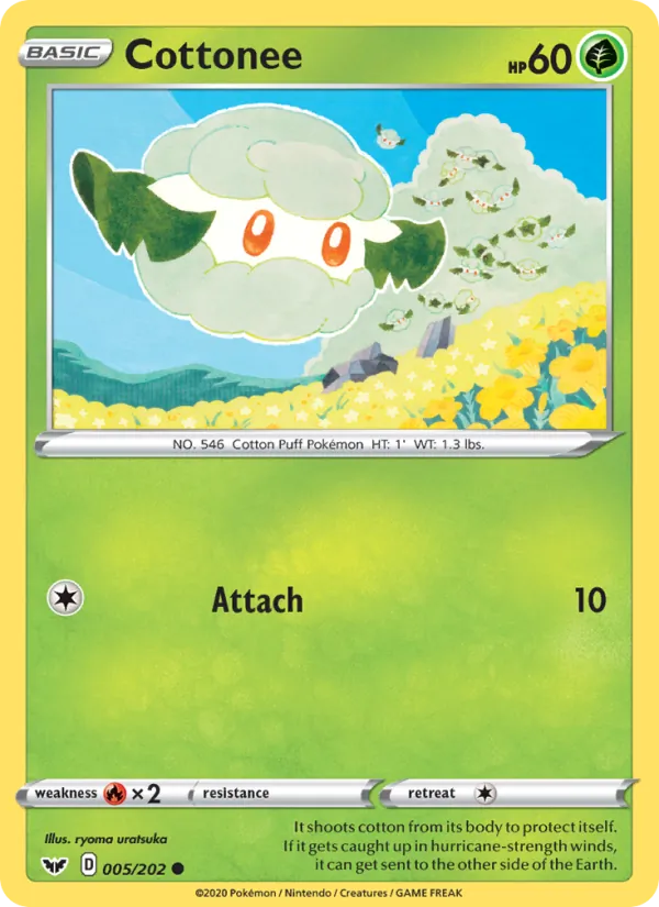 Cottonee Reverse Holo 005/202 Sword & Shield Pokémon Card