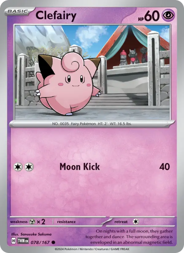Clefairy Reverse Holo 078/167 Twilight Masquerade Pokémon Card