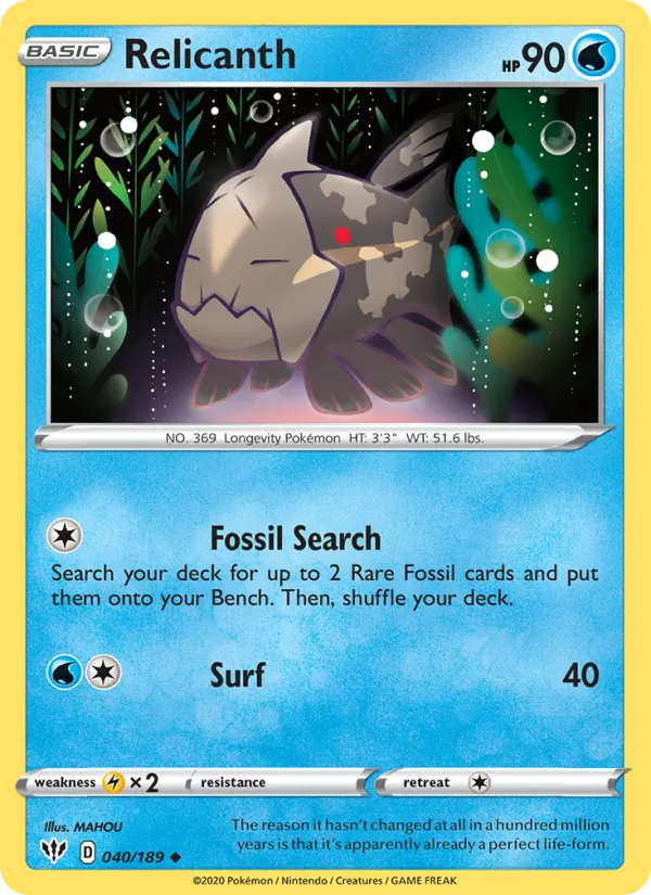 Relicanth Reverse Holo 040/189 Darkness Ablaze Pokémon Card
