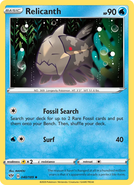 Relicanth Reverse Holo 040/189 Darkness Ablaze Pokémon Card