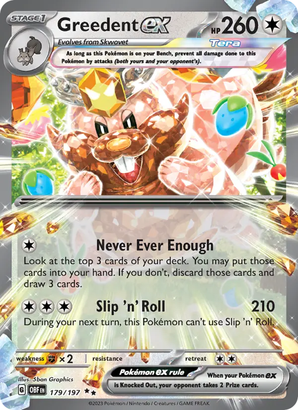 Greedent ex Holo 179/197 Obsidian Flames Pokémon Card